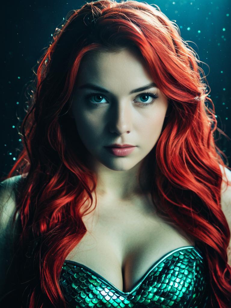 Close-up of Woman in Green Mermaid Costume with Red Hair