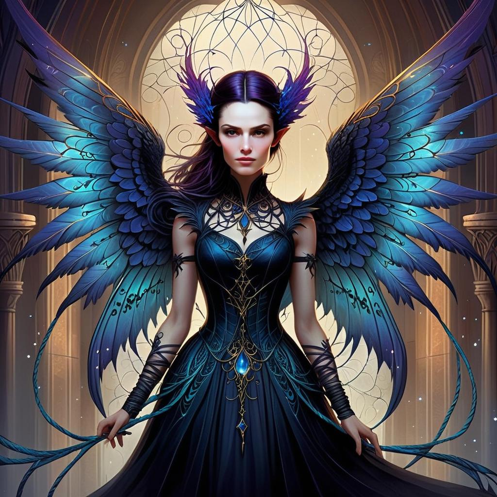 Fantasy Portrait of Woman with Blue Wings