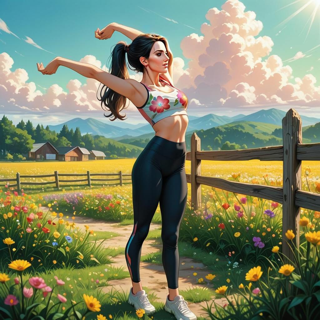 Fit Woman Stretching in Vibrant Meadow