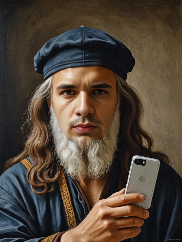 Da Vinci Taking a Selfie - Whimsical Digital Art