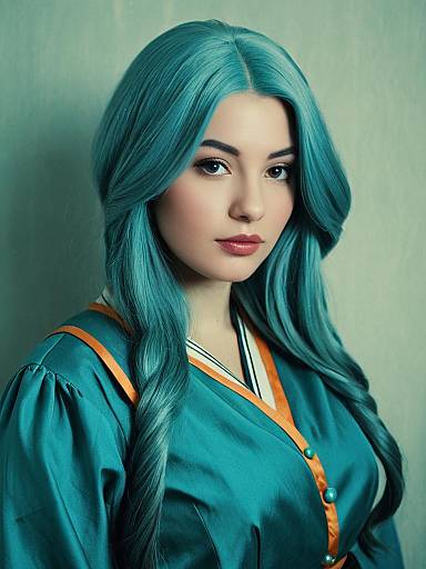 Realistic Lalah Sune Cosplay Portrait of Woman with Turquoise Hair