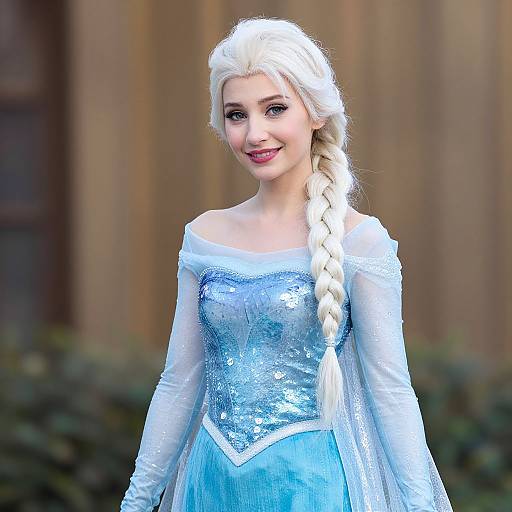 Woman in Sparkling Ice Queen Costume with Long Blonde Braid