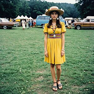 Woman in Yellow Dress with Vintage Bohemian Style