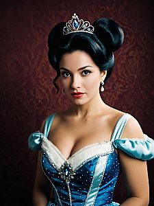 Photorealistic Glamour Portrait of Woman in Blue Disney Princess Dress with Tiara