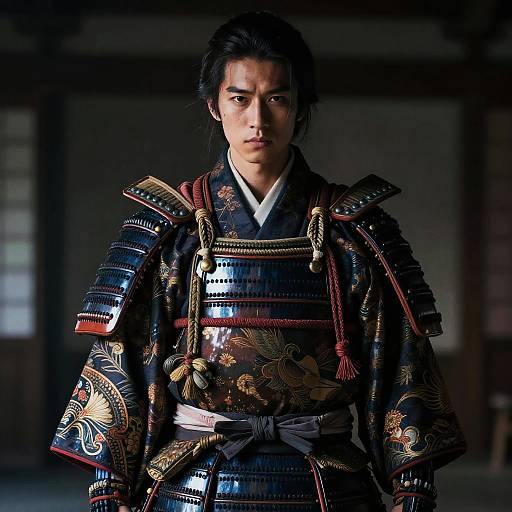 Traditional Japanese Samurai Man Wearing Ornate Armor