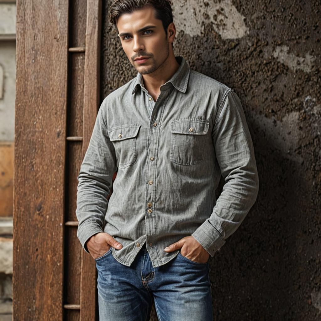 Casual man in denim shirt and jeans