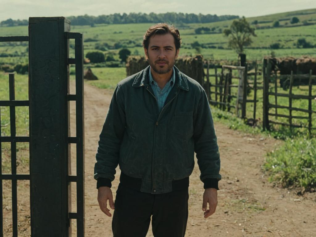 Confident Man at Rustic Open Gate