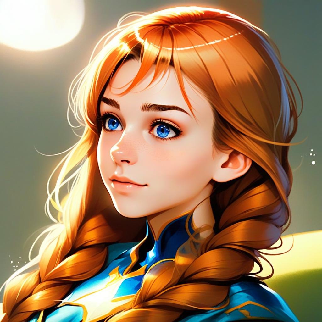 Anna Inspired Anime Portrait with Blue Eyes and Braided Hair