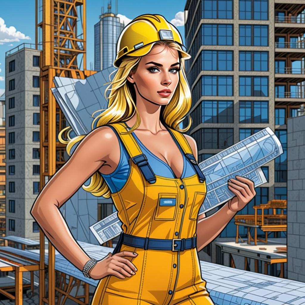 Confident Woman Engineer Holding Blueprints at Urban Construction Site