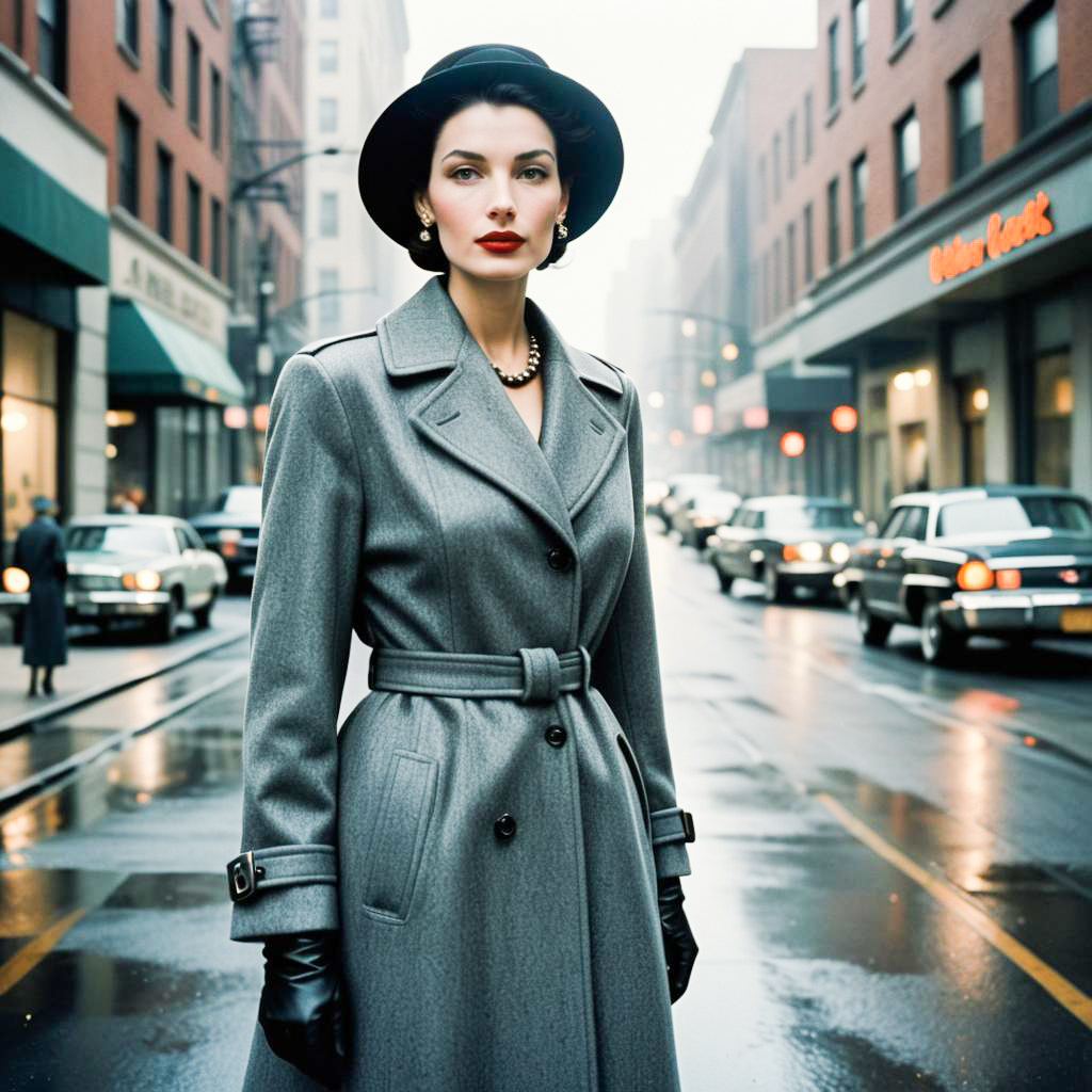 Sophisticated Woman in Vintage Elegance on City Street