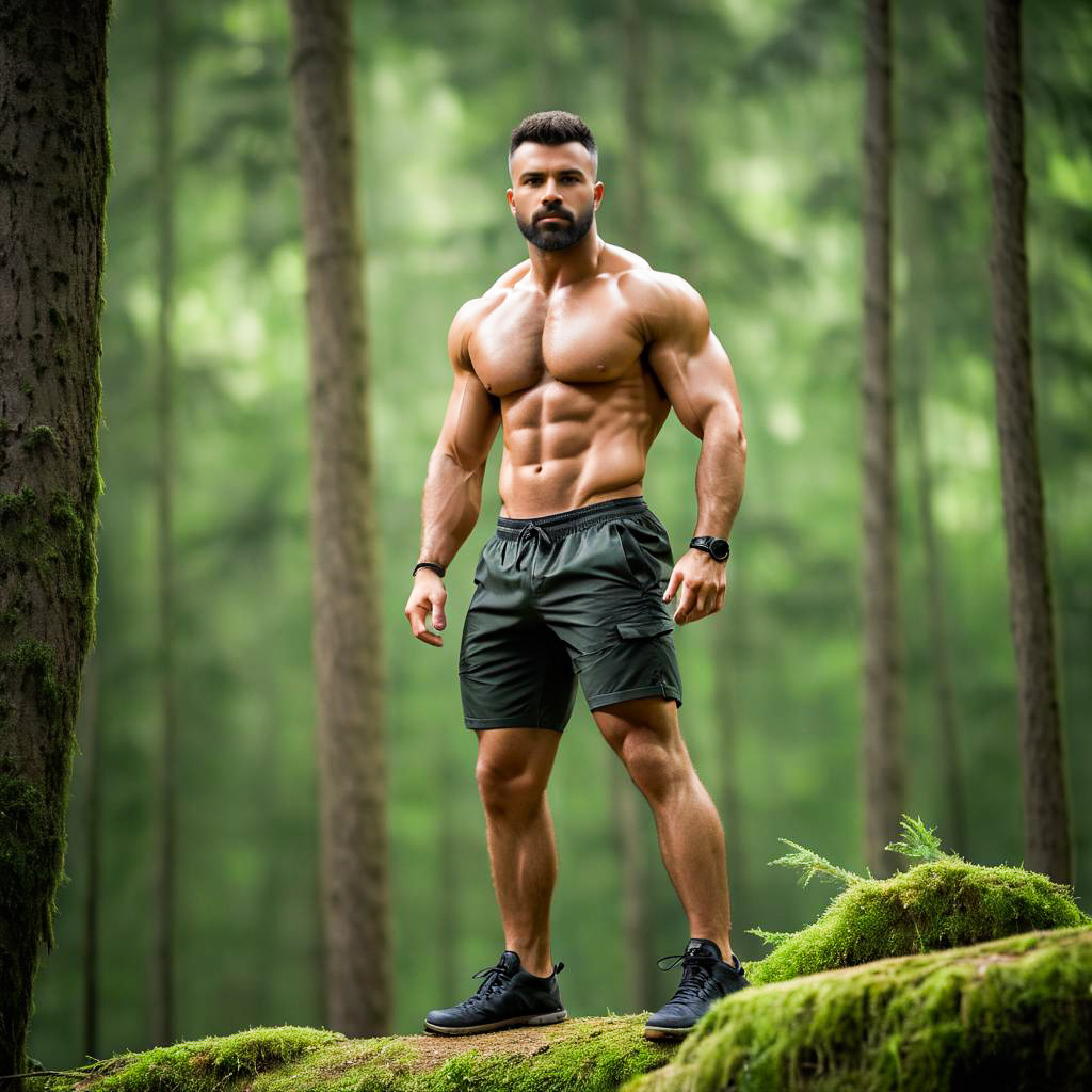 Muscular Man in Lush Forest