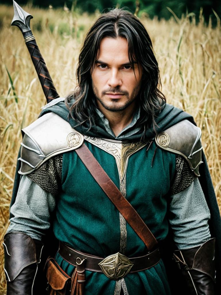 Realistic Aragorn Cosplay Costume Man in Detailed Ranger Outfit