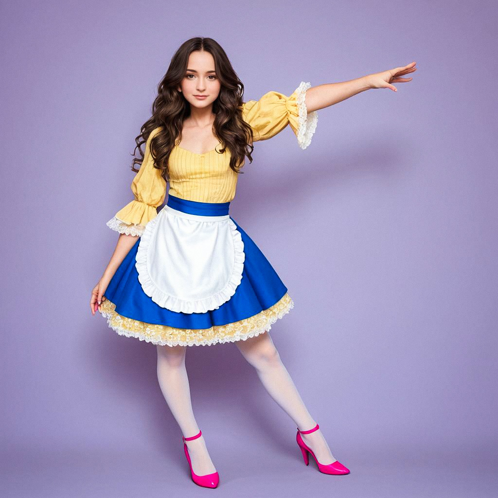 Confident Young Woman in Playful Yellow and Blue Outfit