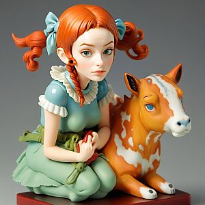 Figurine of a Young Woman with Red Hair and Cow