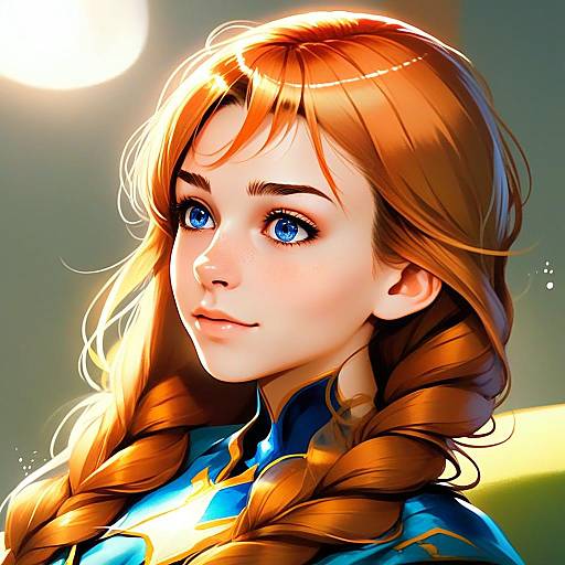 Anna Inspired Anime Portrait with Blue Eyes and Braided Hair