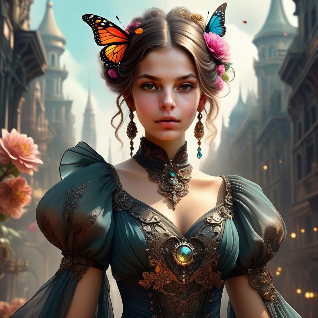 Victorian Woman in Ornate Attire with Jewelry