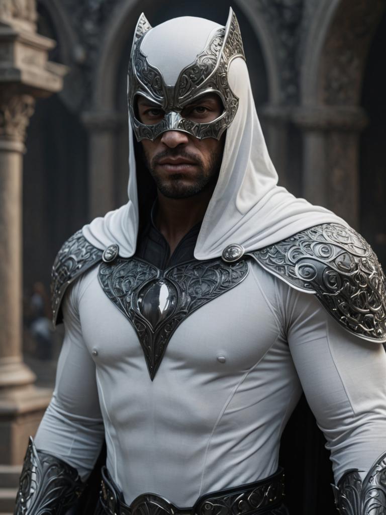 Powerful Portrait of a Moon Knight and Black Panther Inspired Superhero