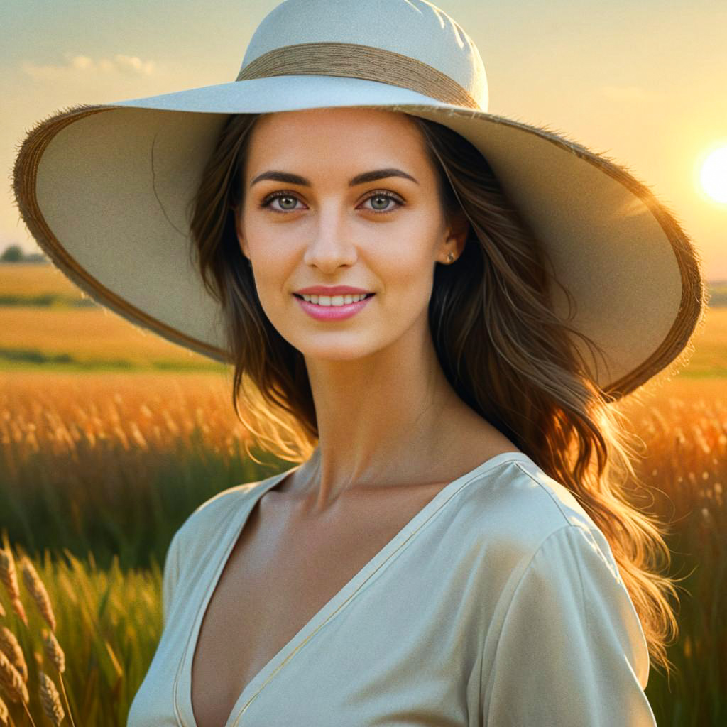 Young Woman in Wide-Brimmed Hat at Golden Hour