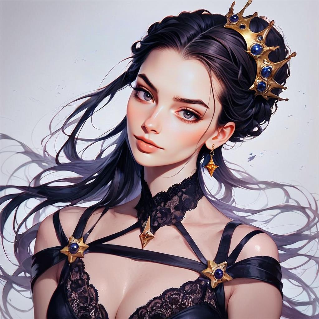 Stunning Woman with Dark Hair and Golden Crown