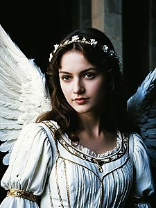 Romeo Juliet Angel Costume Woman with Feather Wings in Vintage Dress