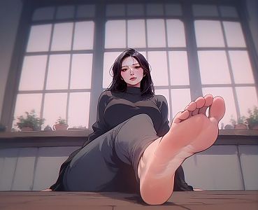 Calm Woman with Dark Hair by Sunlit Windows
