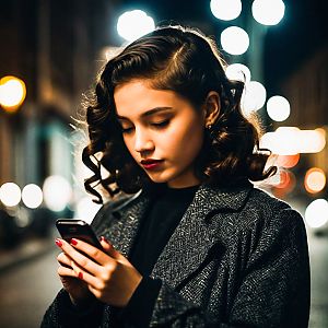 Young Woman with Smartphone at Night