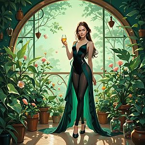 Confident Woman in Indoor Garden
