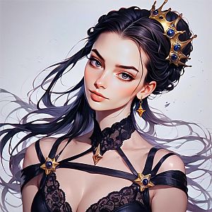 Stunning Woman with Dark Hair and Golden Crown