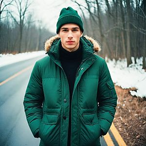 Young Man in Winter Forest