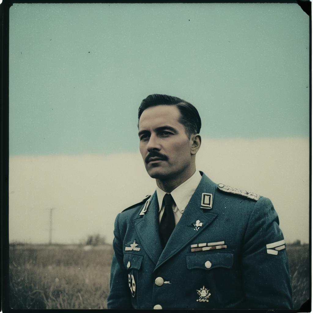 Vintage Military Portrait of Man in Uniform Outdoors