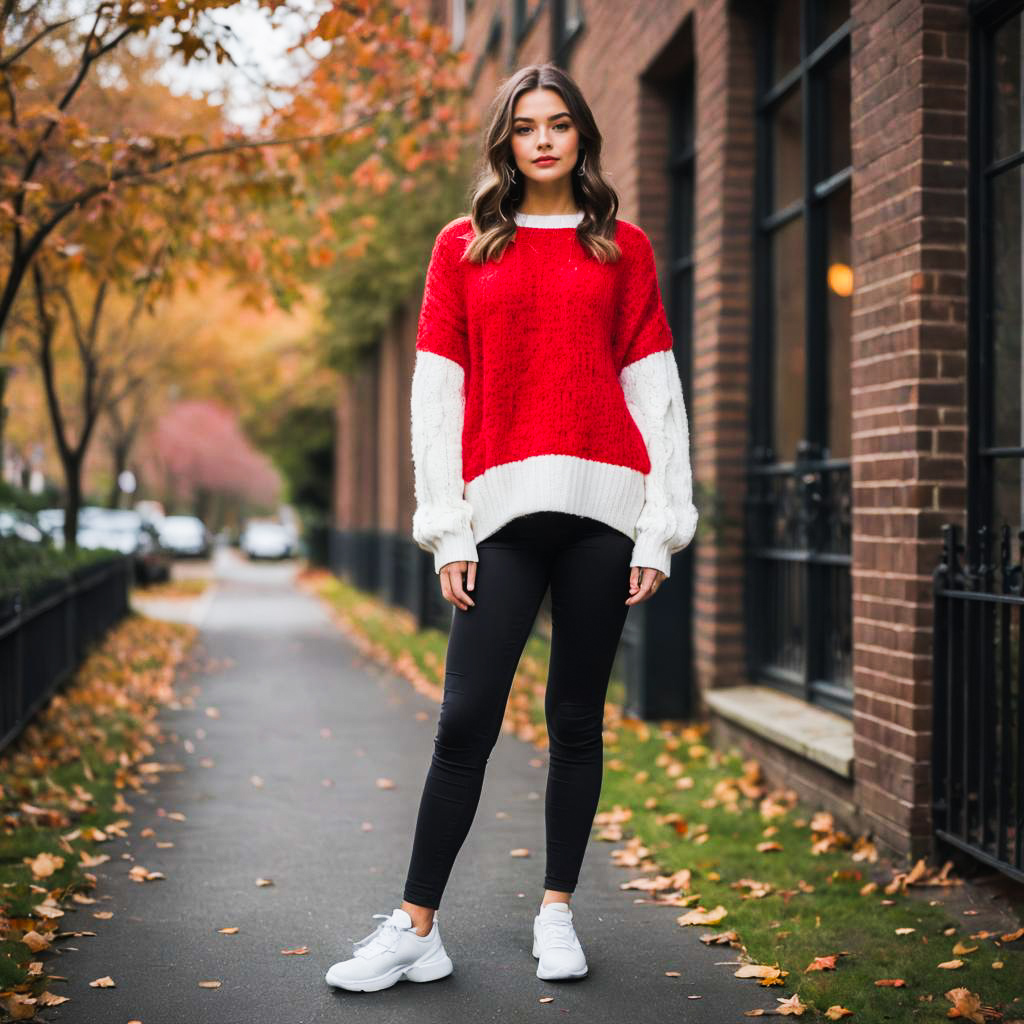 Stylish Woman in Autumn Outfit on City Street