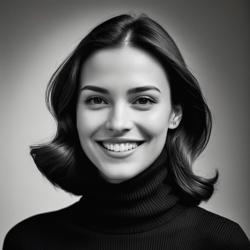 Smiling Woman Portrait in Black and White