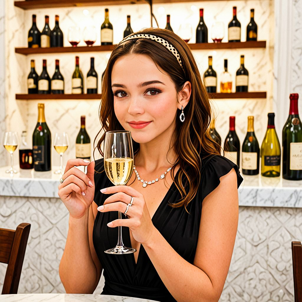 Elegant Woman in Black Dress with Wine Elegant Woman in Black Dress with Wine