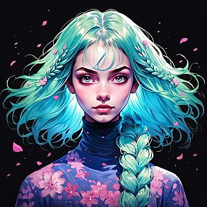Young Woman with Turquoise Hair in Fantasy Illustration