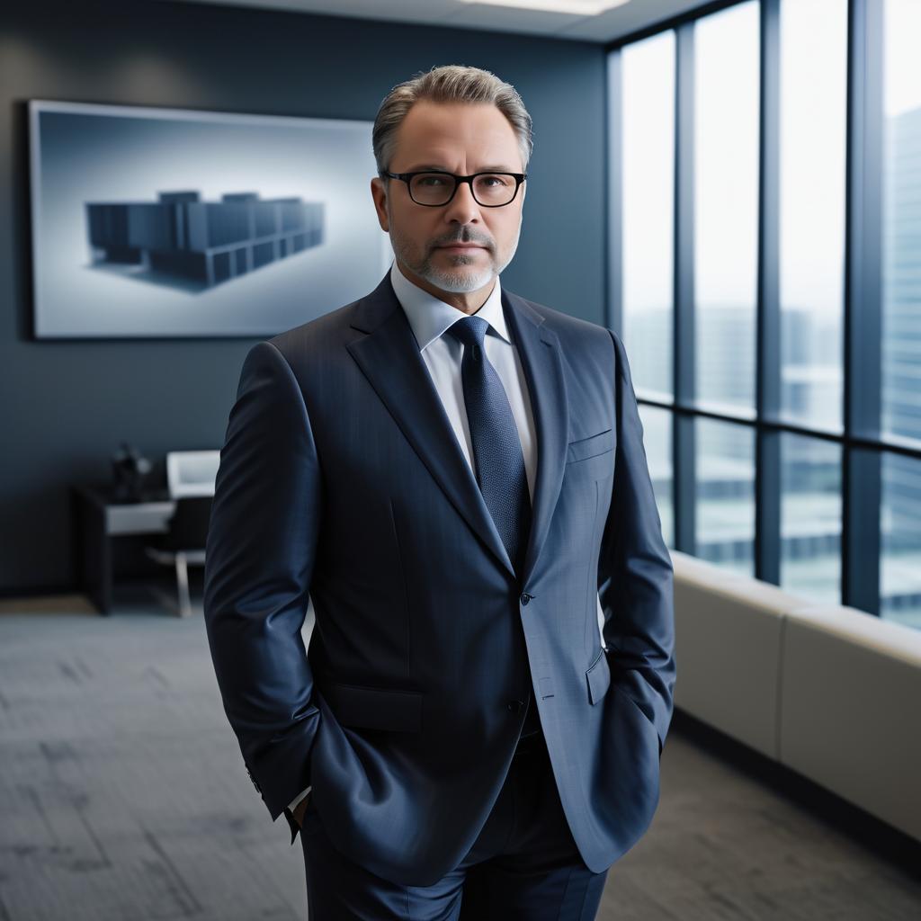 Confident Man in Tailored Suit in Modern Office