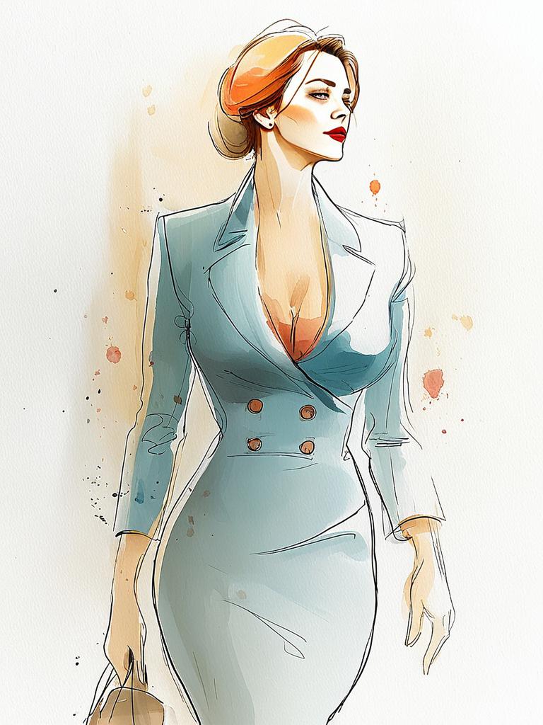 Confident Woman in Tailored Dress with Beret Confident Woman in Tailored Dress with Beret