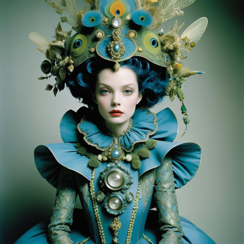 Theatrical Woman in Blue and Green Costume