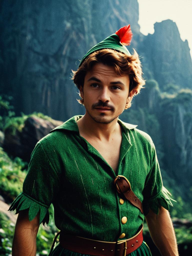 Man in Disney Peter Pan Costume Cinematic Realism Outdoor Adventure