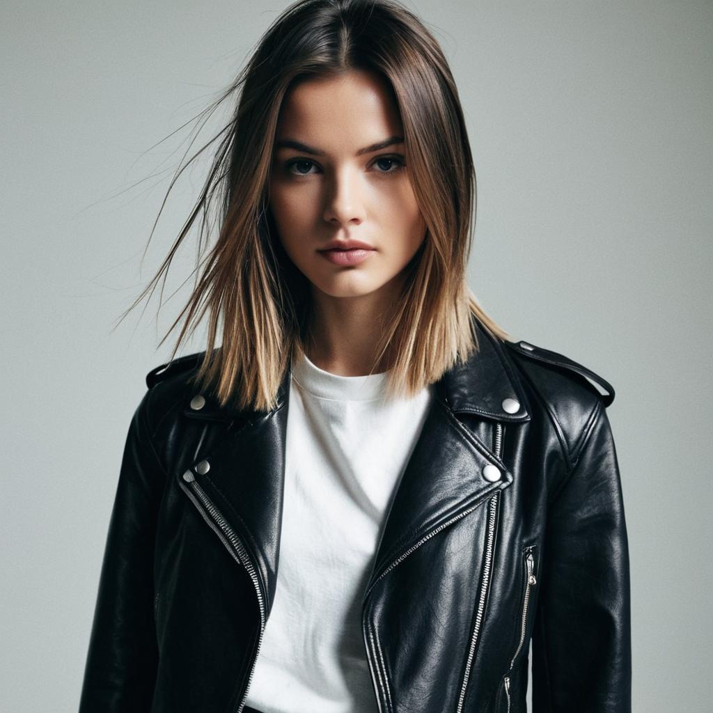 Modern Female Portrait in Black Leather Jacket