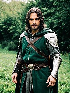Realistic Aragorn Cosplay Costume Photo of Man in Medieval Fantasy Attire