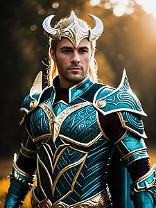 Man Cosplay Wearing Realistic ORM Costume with Horned Helmet