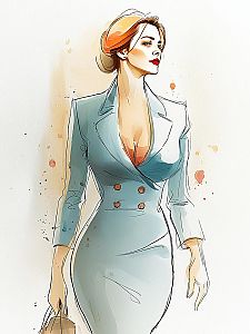 Confident Woman in Tailored Dress with Beret