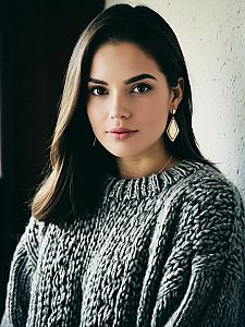 Portrait of Woman in Chunky Gray Knitted Sweater Indoors