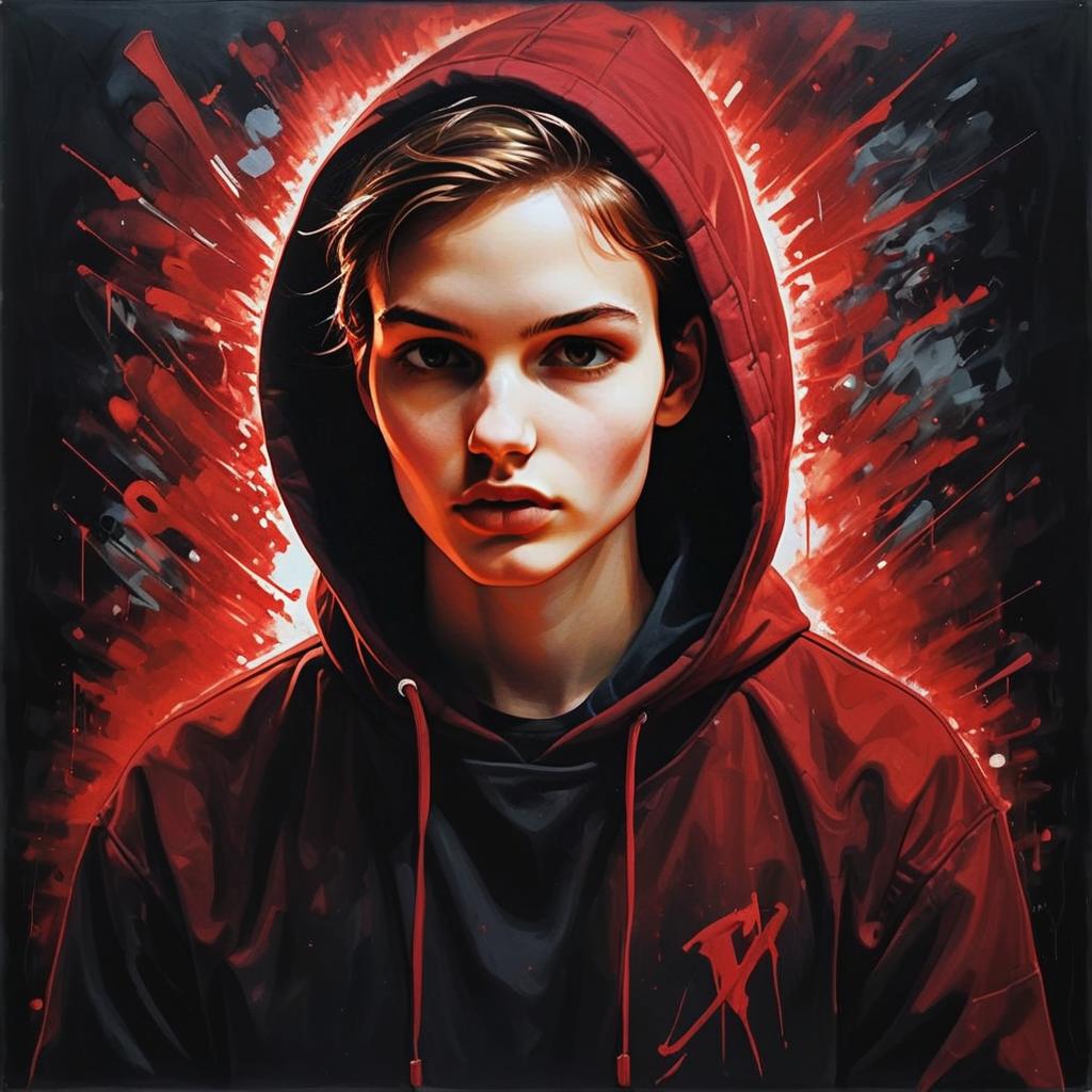 Digital Portrait of Young Woman in Red Hooded Jacket Digital Portrait of Young Woman in Red Hooded Jacket