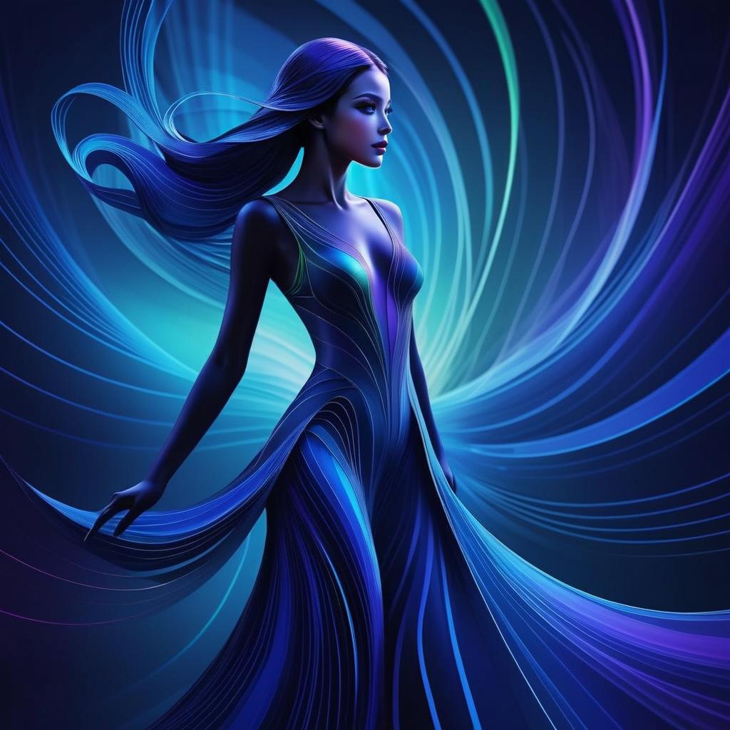 Futuristic Woman in Flowing Gown with Dynamic Patterns