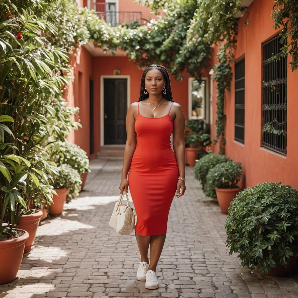 Confident Woman in Charming Green Alley