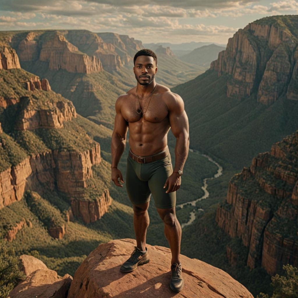 Muscular Man on Cliff Overlooking Canyon