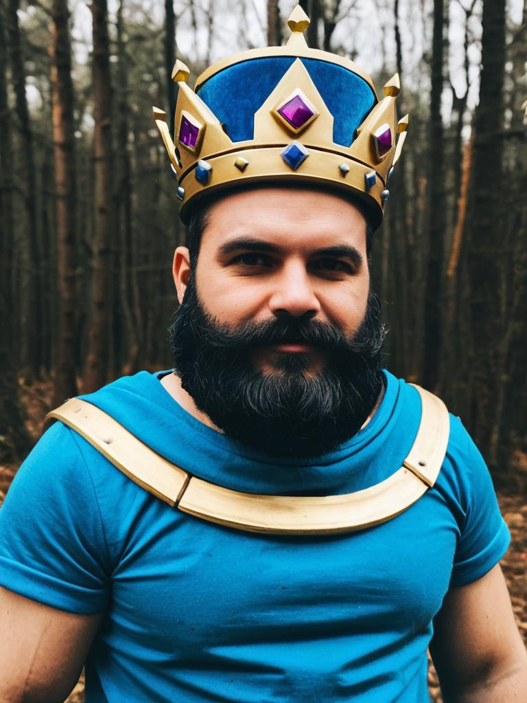 Man Wearing Clash Royale King Costume in Forest Cosplay