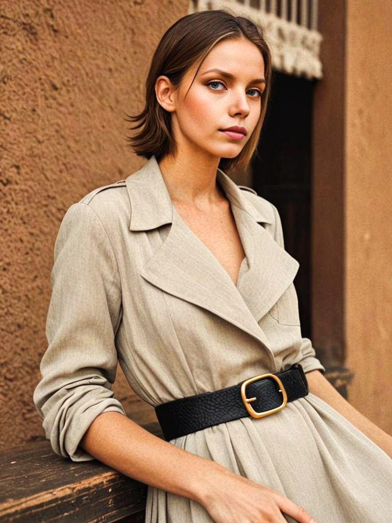 Stylish Woman in Beige Trench Coat