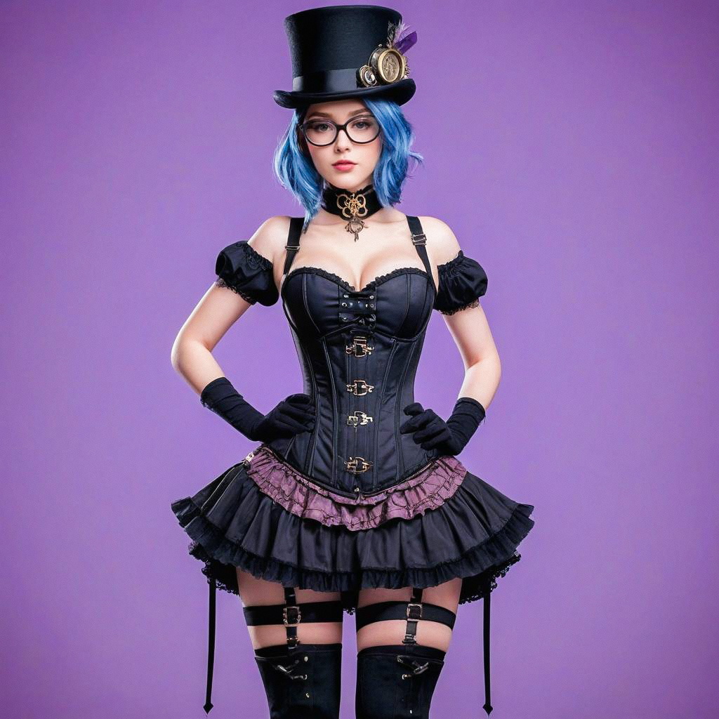 Confident Woman in Steampunk Corset Dress Confident Woman in Steampunk Corset Dress